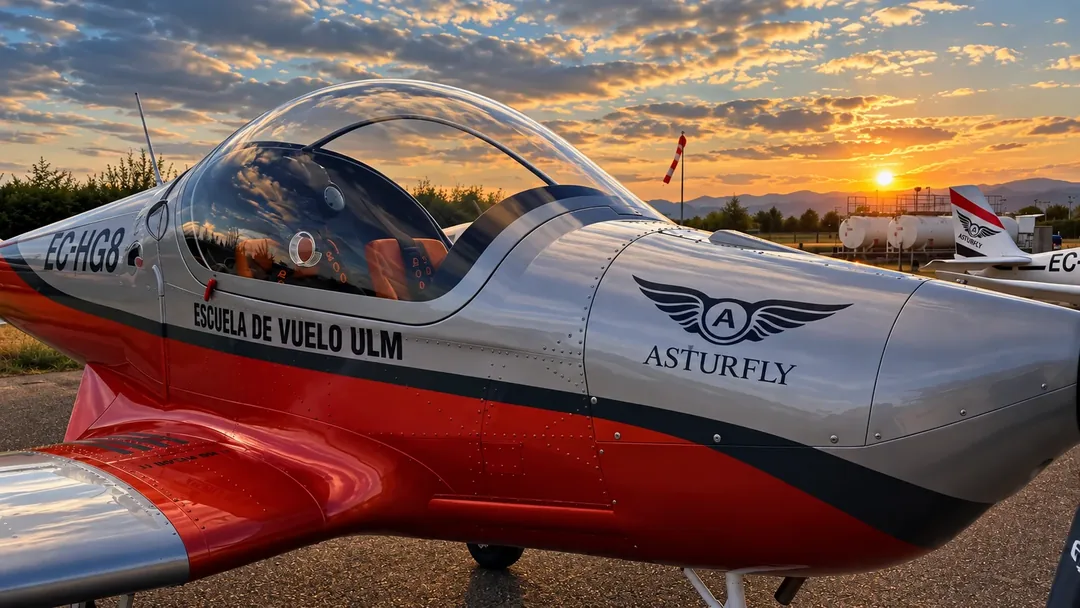 El EC-HG8 de Asturfly en la plataforma del aeródromo de La Morgal