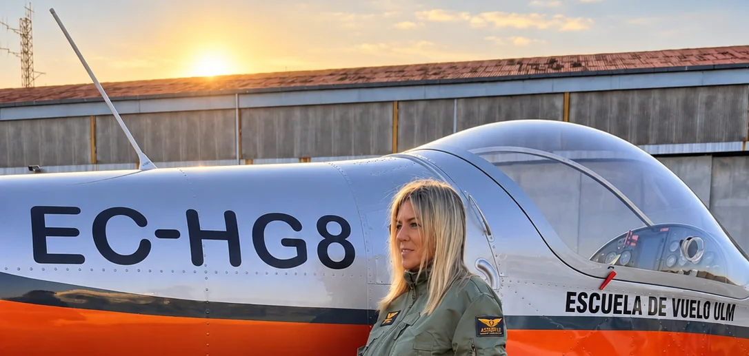 Una persona a los mandos de un ultraligero de Asturfly sobre Asturias